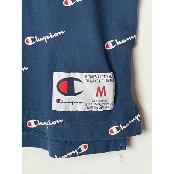 Champion Blue Cotton Allover Script Heritage Crew Neck Short Sleeve Tee M - Picture 5 of 8